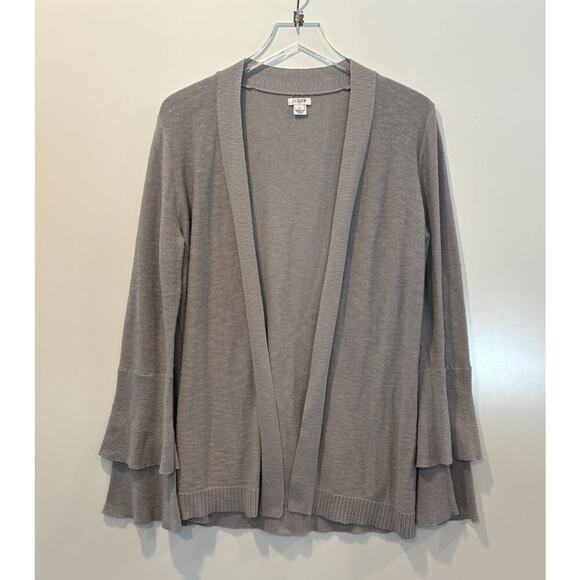J. Crew Gray Tiered Ruffle Sleeve Cardigan Sweater Womens Size‎ Medium (1829) - Picture 2 of 6